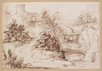 K V 009
<br/>
Rivierdal met poortje op heuvel links
<br/>
<em>Allegrini, Francesco (1624-1684)</em>